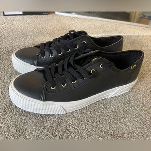 Black leather lace up Keds
